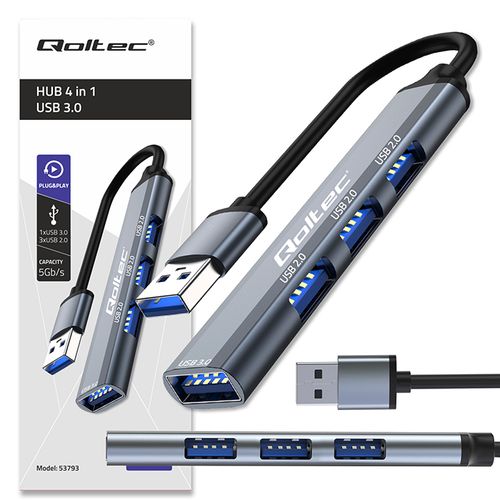 Qoltec Hub Adapter Rozdzielacz USB-C 3.0 4w1 USB 3.0 3x USB 2.0 5Gb/s na Arena.pl