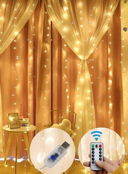 KURTYNA ŚWIETLNA 200 LED DRUCIKI 2x2m BIAŁY CIEPŁY 200L USB PILOT zdjęcie 3