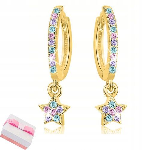 Srebrne kolczyki wiszące dla dziewczynki gwiazdki kółka srebro pozłacane na Arena.pl