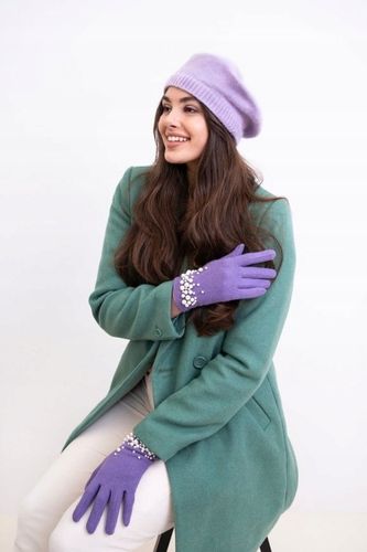 Beret damski angorowy Knitted Moments - ciepły, angora Czarny na Arena.pl