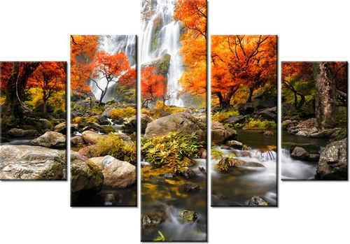 70 100CM OBRAZ 5 ELEM JESIENNY WODOSPAD DRUK PŁÓTNO na Arena.pl
