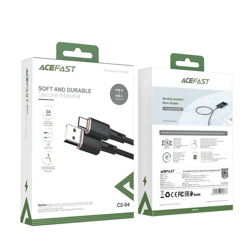 acefast kabel usb - usb typ c 1,2m, 3a czarny (c2-04 black) na Arena.pl