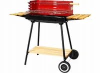 DUŻY GRILL OGRODOWY WĘGLOWY NA KÓŁKACH DUŻA MISA +2x RUSZT +ROŻEN +3 PÓŁKI