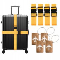 4x PAS BAGAŻOWY podwójny żółty nylon 190cm x 5cm + 4x PRZYWIESZKI metalowe