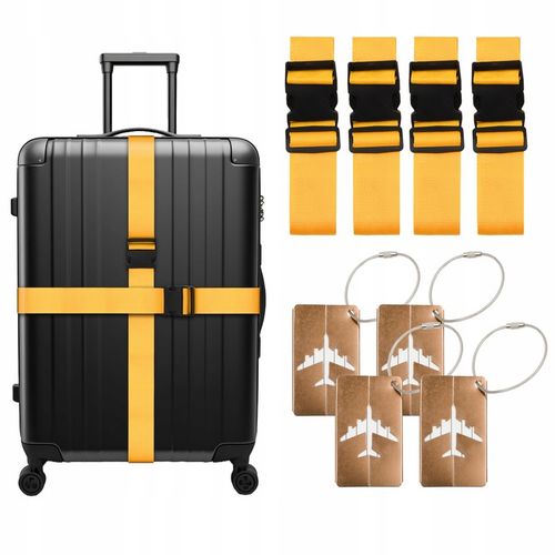 4x PAS BAGAŻOWY podwójny żółty nylon 190cm x 5cm + 4x PRZYWIESZKI metalowe na Arena.pl