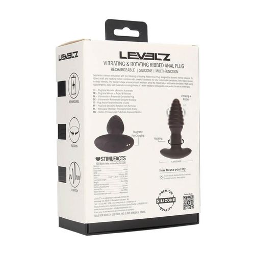 Vibrating And Rotating Ribbed Silicone Anal Plug - Black na Arena.pl