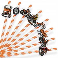 PAPIEROWE SŁOMKI URODZINOWE OZDOBA - MOTOCROSS MOTOCYKLE MOTOR - 8 szt.