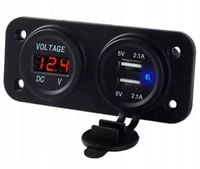GNIAZDO ZAPALNICZKI 12V USB 5V 2A WOLTOMIERZ SAMOCHODOWY PANEL AUTO PLS37B