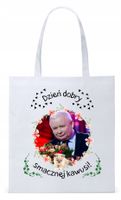 Śmieszny Pis Kaczyński Torba Eco Biała Shopper Z Nadrukiem Ze Zdjęciem