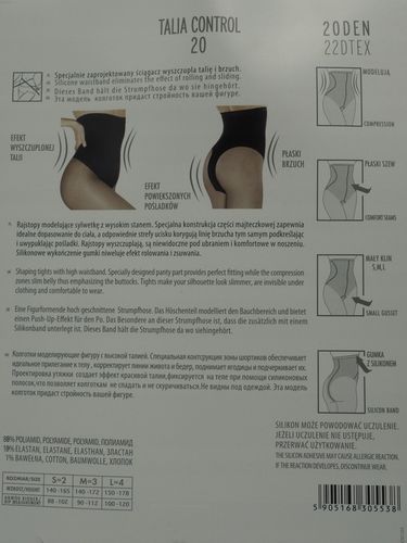 Rajstopy gładkie Marilyn Talia Control 20den czarny Nero rozmiar 3 na Arena.pl