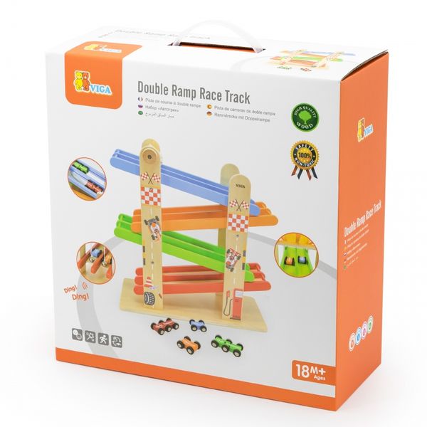 VIGA Drewniana Podwójna Zjeżdżalnia Dla Samochodzików Tor Wyścigowy zdjęcie 9