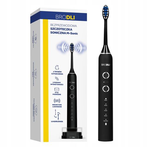 SZCZOTECZKA SONICZNA DO ZĘBÓW ELEKTRYCZNA CZARNA 10 KOŃCÓWEK INDUKCJA na Arena.pl