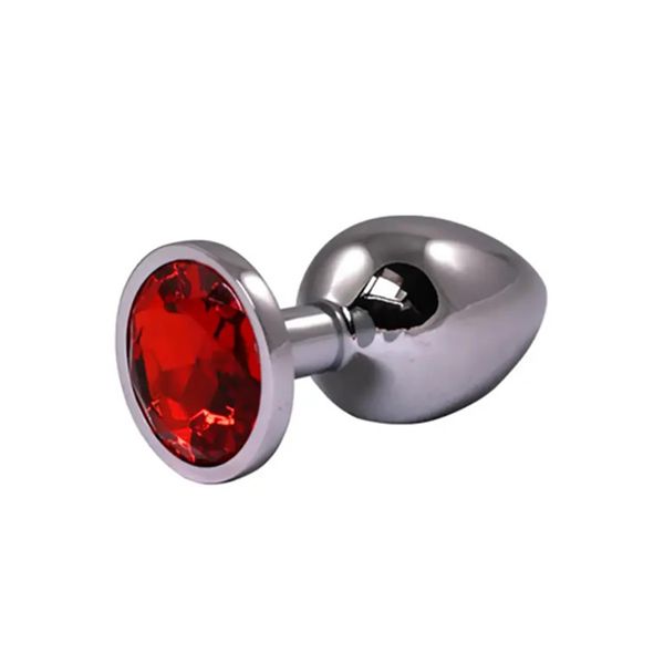 Silver Small Butt Plug With Red Diamond zdjęcie 1