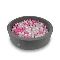 Suchy basen 110x30cm szary z piłeczkami 400szt (białe, perłowe, pudrowo różowe)