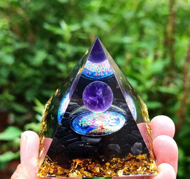 Piramida ORGONIT +LED Lampka PODSTAWA 5cm KRYSZTAŁ KAMIENIE AMULET 5cm HX03 zdjęcie 4