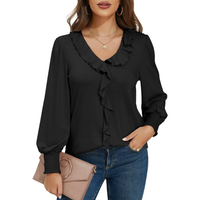 Bluzka damska dekolt V bufiaste rękawy elegancka vintage czarna XXL