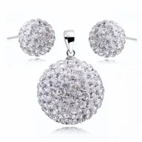 SREBRNY KOMPLET NA SZTYFCIE BIAŁE KULKI DISCOBALL 8MM 14MM CRYSTAL BEADS