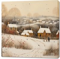 Obraz 100x100cm Wioska Otulona Śniegiem