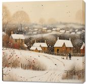 Obraz 100x100cm Wioska Otulona Śniegiem