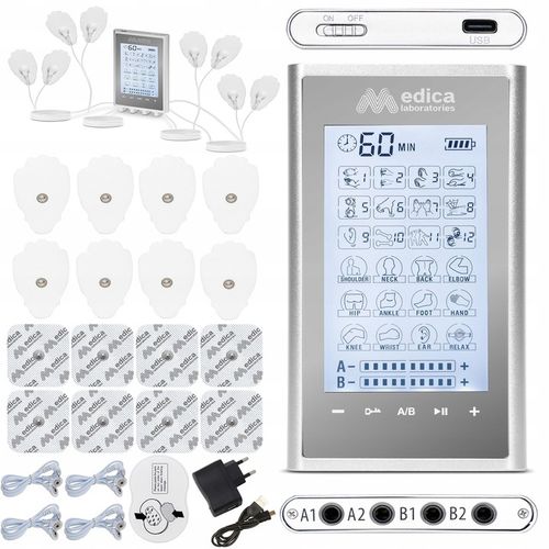 ELEKTROSTYMULATOR MIĘŚNI MASAŻER TENS EMS + ELEKTRODY 16 szt. ZESTAW XXL na Arena.pl