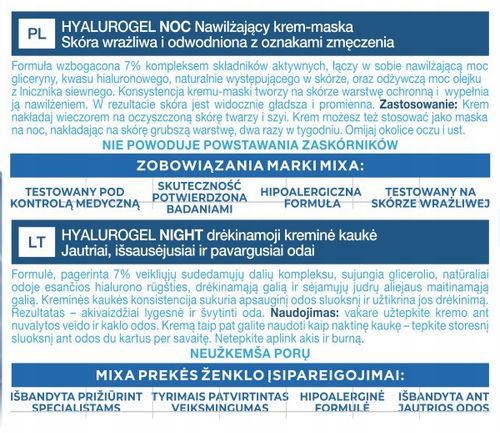 Mixa Hyalurogel nawilżający krem do twarzy na noc do skóry wrażliwej 50 ml na Arena.pl