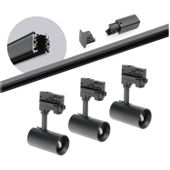 Zestaw szynowy 3 fazowy szyna 2m, 3x Lampa CZARNY kompletny zestaw