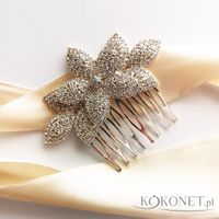 Grzebyk ślubny wysadzany cyrkoniami z motywem listków złoty KOKONET 4-0091