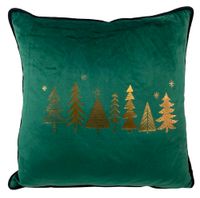 Poduszka welurowa kwadratowa zielona ze złotymi choinkami