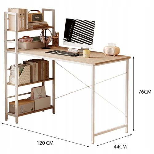 Biurko młodzieżowe z regałem komputerowe półki jasny brąz nowoczesne loft na Arena.pl