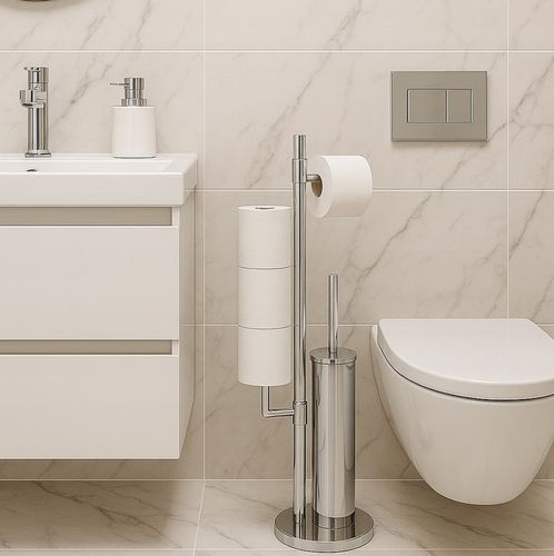 Stojak z uchwytem na papier toaletowy i szczotka do WC zestaw chrom YOKA na Arena.pl