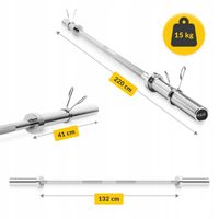 GRYF OLIMPIJSKI PROSTY STALOWY CHROMOWANY SZTANGA DO TRENINGU 220 cm 50 mm
