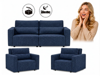 Zestaw wypoczynkowy kanapa sofa rozkładana 2 fotele granatowy Komo Family