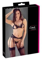 cottelli collection zestaw 3-częściowy kwiatowa koronka czarny s