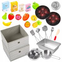 KINDERPLAY DREWNIANA KUCHNIA DLA DZIECI ŚWIATŁO AKCESORIA OWOCE WARZYWA