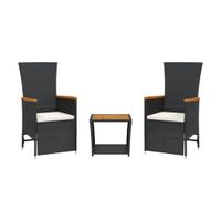 3-cz. zestaw mebli ogrodowych z poduszkami, czarny, rattan PE