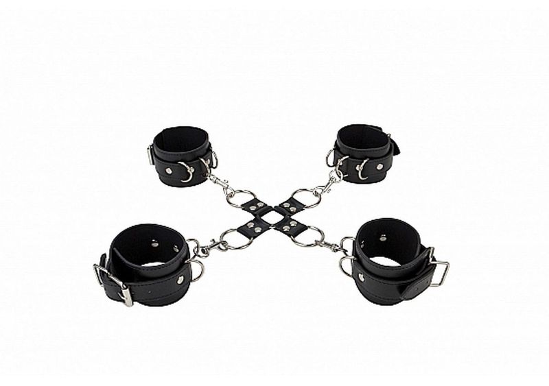 Leather Hand And Legcuffs - Black zdjęcie 3