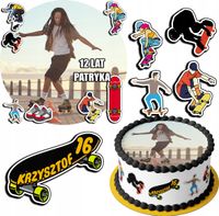 ZESTAW OPŁATEK NA TORT 20CM + 17 POSTACI - DESKOROLKA + IMIĘ 15CM 18CM