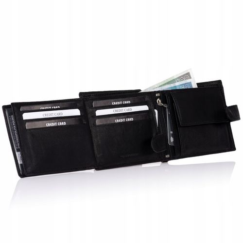 SEPHER Portfel 100% Skórzany Męski CZARNY zatrzask na Arena.pl