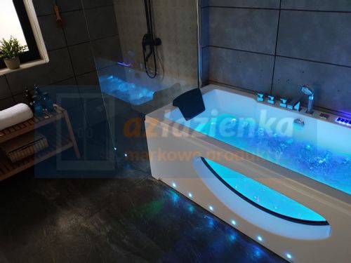 PROSTOKĄTNA WANNA Z HYDROMASAŻEM 180x80 SZYBA NEW! GRZAŁKA na Arena.pl