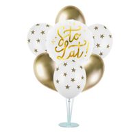 Zestaw balonów na stojaku Sto Lat, biało-złoty
