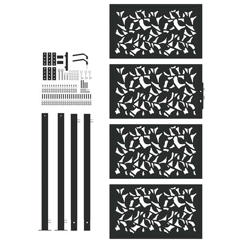 Brama ogrodowa czarna 105x205 cm stalowy wzór liścia na Arena.pl