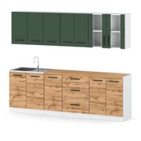 Kuchnia Nowoczesna Modułowa Blat 2.6m Remino Biały Butelkowa Zieleń Wotan