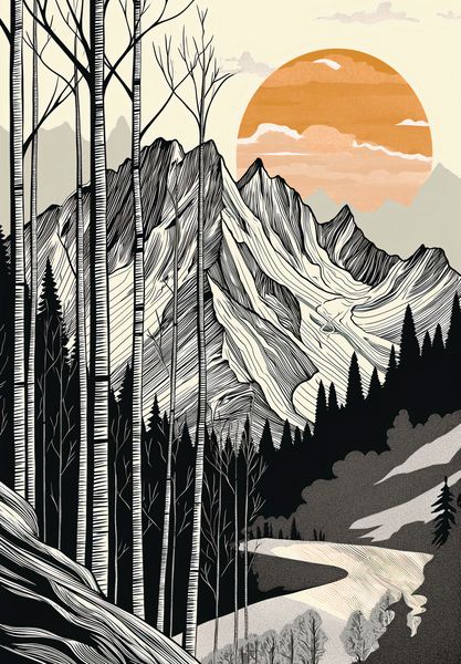 Plakat 68x98cm Drzeworys Górski zdjęcie 1