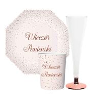 Zestaw zastawy na wieczór panieński talerzyki kubeczki kieliszki różowy