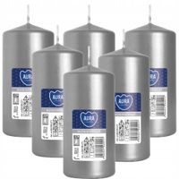 ZESTAW 6 ŚWIEC STOŁOWYCH WALEC KLASYCZNA ŚWIECZKA 10cm SREBRNA