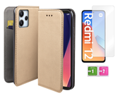 Etui z klapką do XIAOMI REDMI 12 4G 5G case obudowa złoty + szkło na ekran