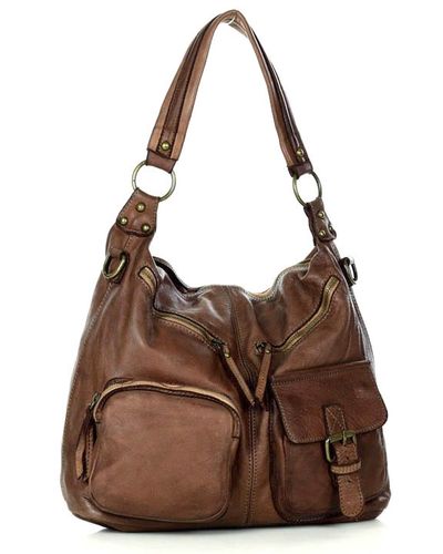 Torebka skórzana na ramię pockets old pelle lavata - MARCO MAZZINI brąz na Arena.pl