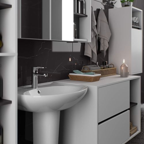 Zestaw mebli łazienkowych wiszących VAMI 4 szafki pojemny biały szary na Arena.pl