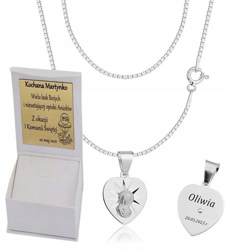 Łańcuszek Srebrny Wenecjana z Medalikiem Serduszko pr 925 Grawer Gratis na Arena.pl