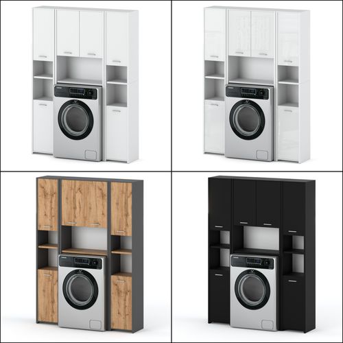 Zestaw Łazienkowy Pojemna Szafka Stojąca Nad Pralkę Słupek Biały Połysk na Arena.pl